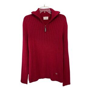 Springfield Ribbed Quarter Zip Sweater Red Cotton Pullover L